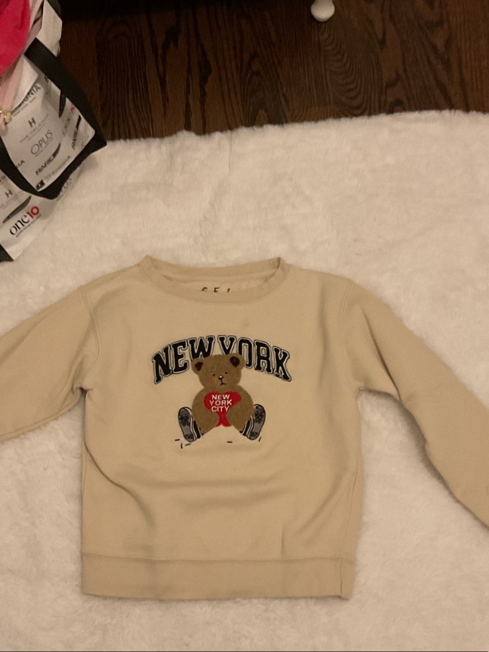 Kids Beige 'New York' Bear Sweatshirt, SIZE L